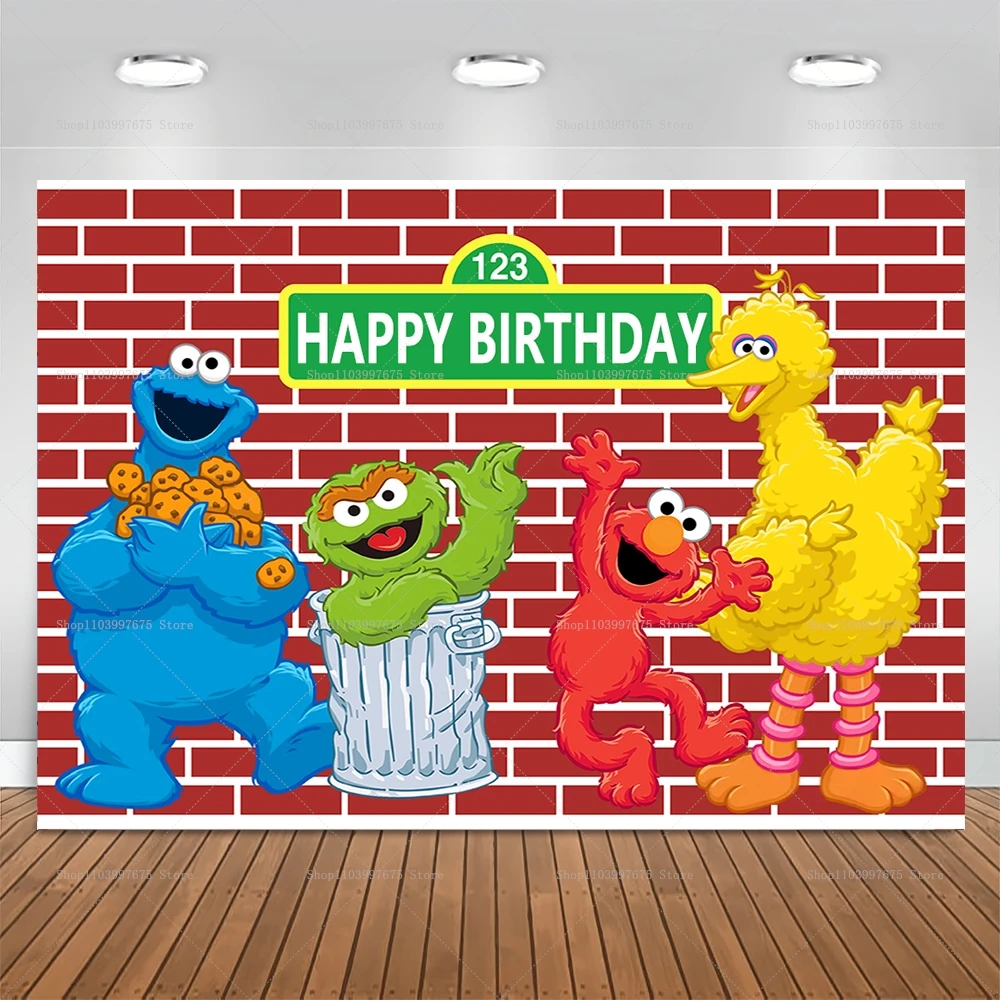 Cartoon Sesame Street Theme Children Birthday Party Photography Background Newborn Baby Shower Decor Backdrop Photo Studio Props