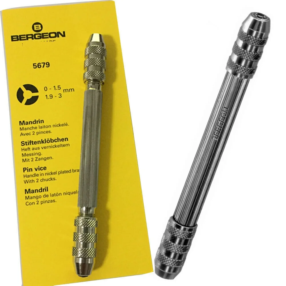 Bergeon 5679 Holder Pin Vise Handle With 2 Chucks Opening 0-1.5/1.9-3 mm