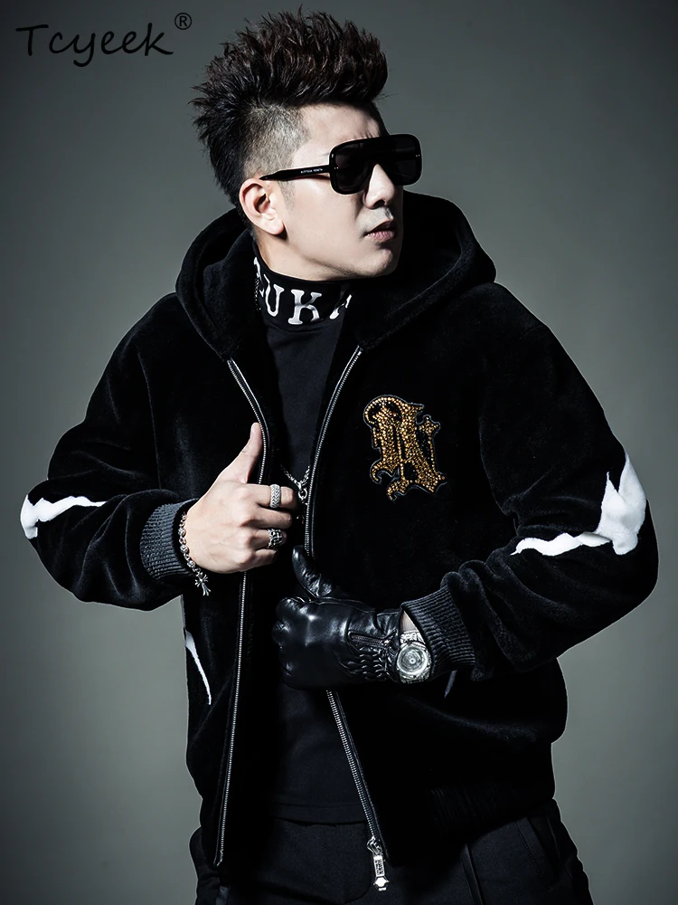 Tcyeek 100% Wool Jacket Men Winter Clothes Warm Coat Real Sheep Shearling Coat Hooded Mens Coats 2025 Chic Пальто Зимнее