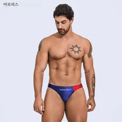 AMORESY-Color-Block Swimming Trunks for Men, Spandex Triangle Briefs, Sexy Fashion, Vacation Beach Style Briefs,Shorts