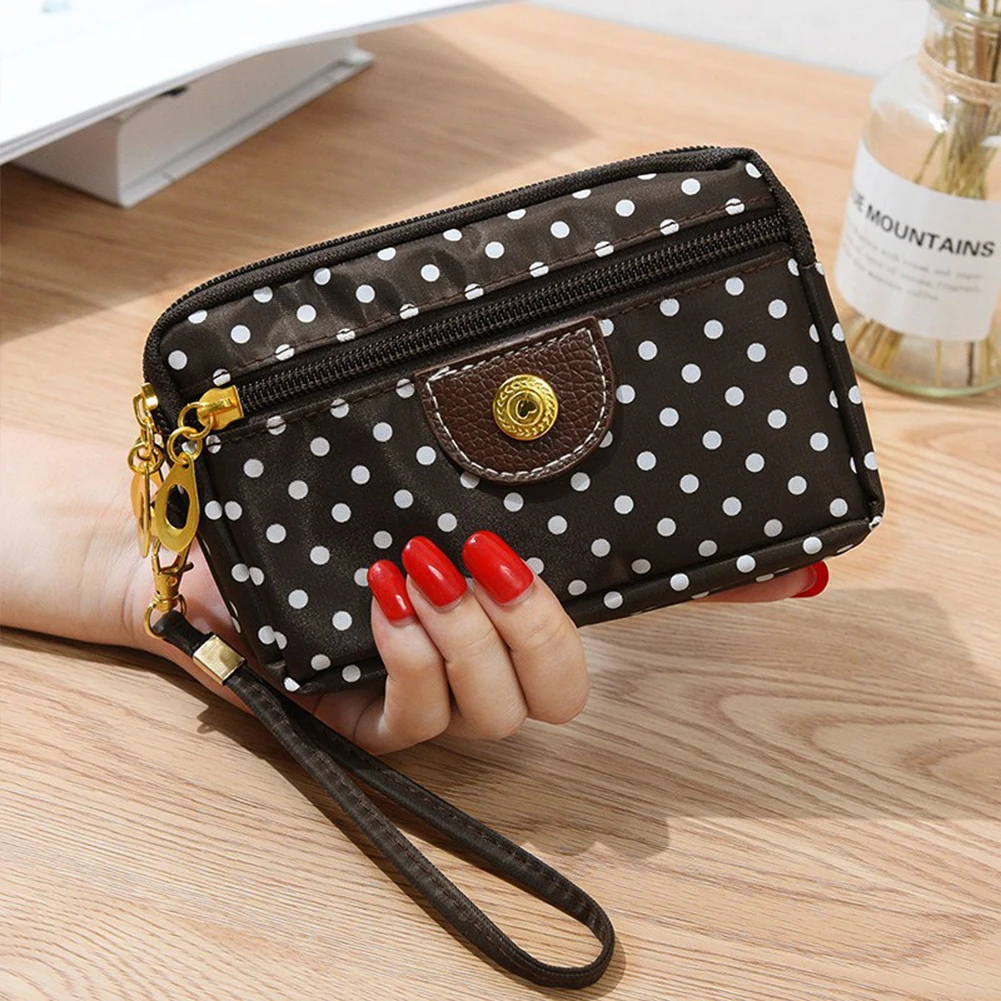 Women\'s Canvas Zipper Bag Dot Printed Wallet Mobile Phone Bag