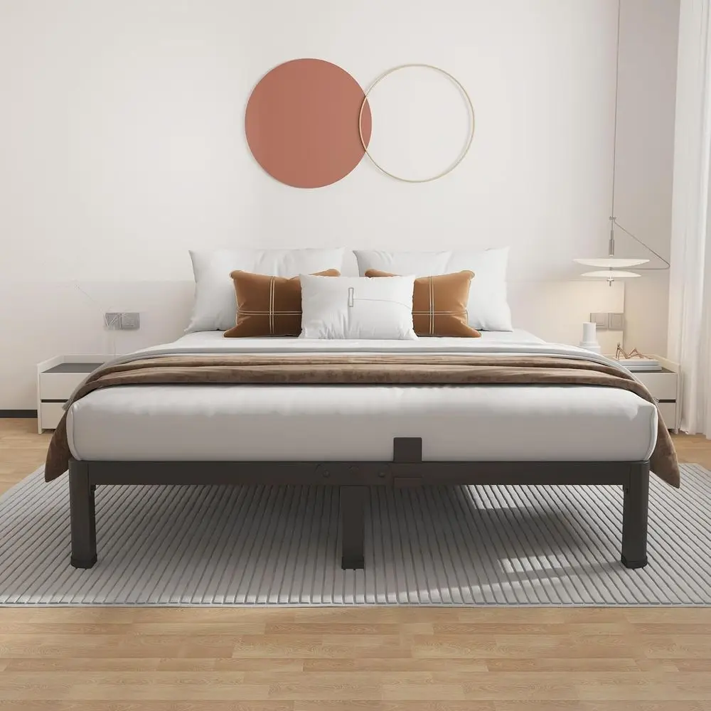 7 إطار سرير كينج معدني شديد التحمل بأرجل مستديرة، بدون زنبرك صندوق، مثبتات المراتب، سعة 3500 رطلاً، سهلة التجميع #3