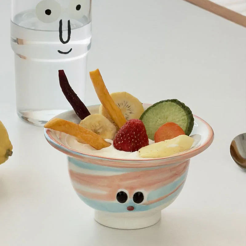 Nordic Handmade Ceramic Rice Bowl Ornaments Living Room Bedroom Kitchen Noodles Dessert Tableware Bowl Crafts Birthday Gifts