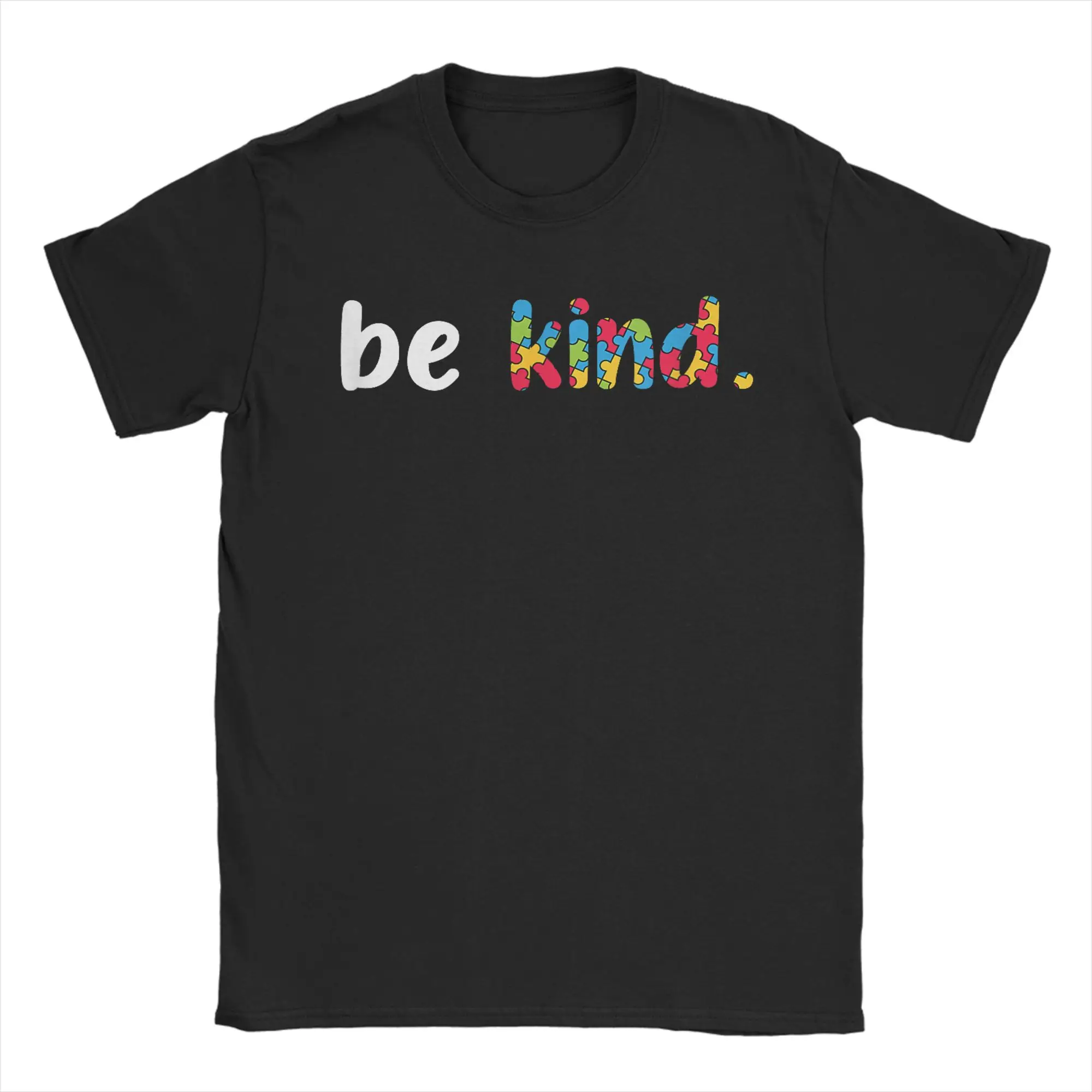 Autism Awareness Be Kind Colorful Puzzle Pieces T-Shirt Men  Crazy Cotton Tee Shirt Round Collar Short Sleeve T Shirt