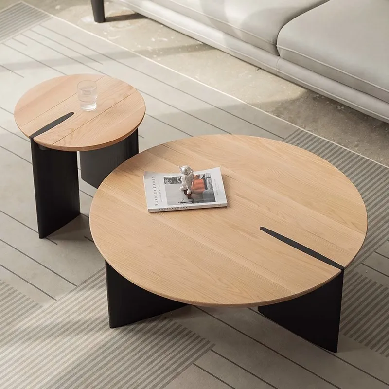 

Nordic round black walnut solid wood coffee table combination living room household small apartment small table tea table simple