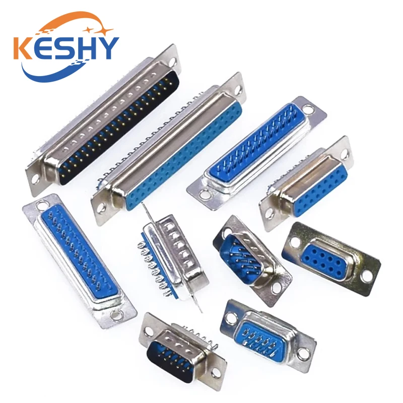 

5Pcs DB9 DB15 DB25 DB37 Hole/Pin Female/Male Blue Welded Connector RS232 serial port socket DB D-SUB adapter 9/15/25/37 pin