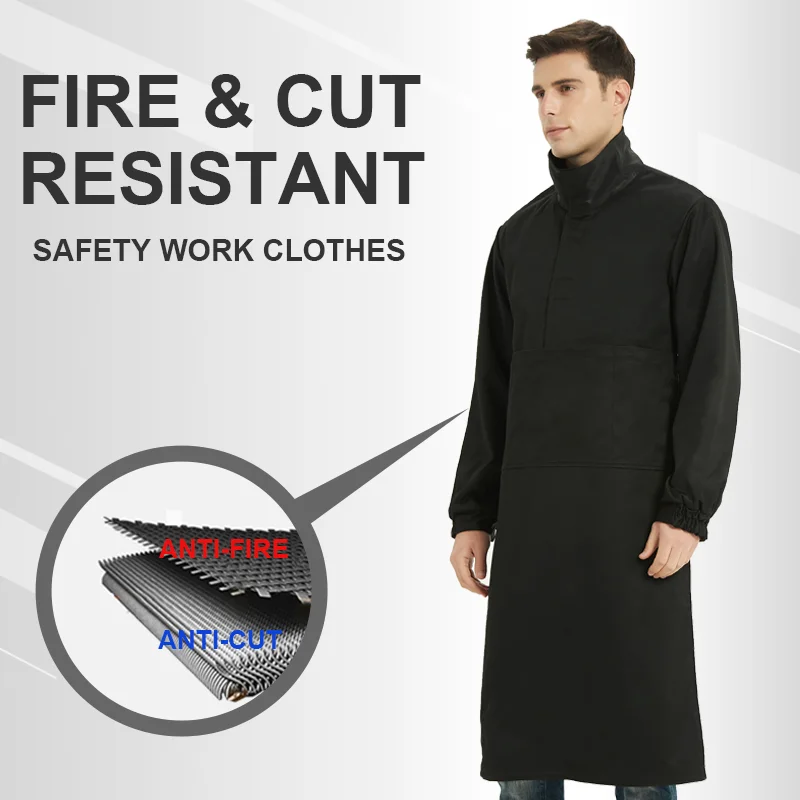 New Safe Welding Long Sleeve Apron Permanent Flame Retardant Metal Fragments Spark Cut Resistant Breathable High Collar Clothes