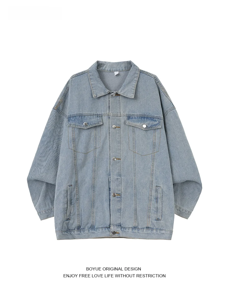 

Boyue American Retro Sle Loose Fit Long Sve Collared Jeans Jaet ex Star Print Versatile Jaet for Youth Casual Wear