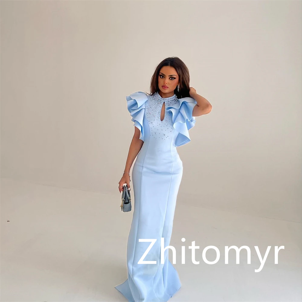 Ball Exquisite High Quality Jewel Sheath Cocktail Dresses Beaded Hugging Fold Skirts Floor Length Satin Evening Luxury Dress