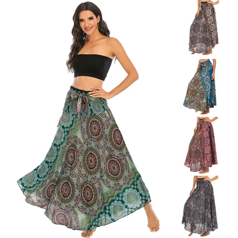 Etnische stijl mode rokken dameskleding Roupas Saia onderste rok vrouw lange jupe bohemien boho bloemen elastische taille faldas