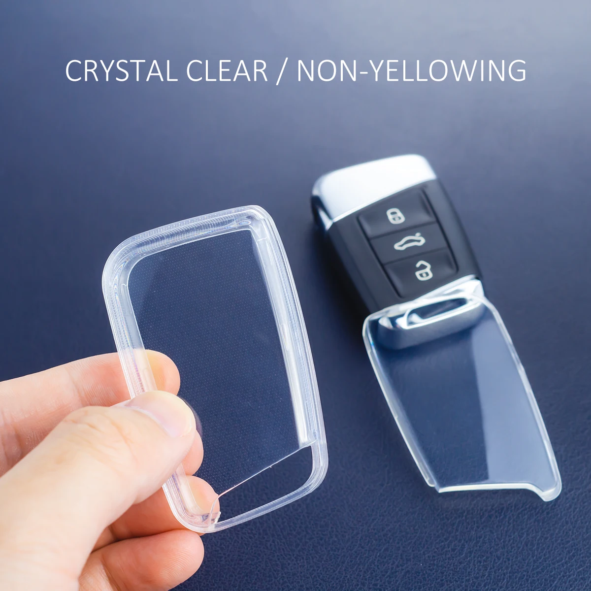 حافظة مفاتيح السيارة النحيفة سلسلة مفاتيح لسيارة Volkswagen VW Passat B8 Jetta Tiguan Taos Arteon Atlas Cross Sport أسود شفاف