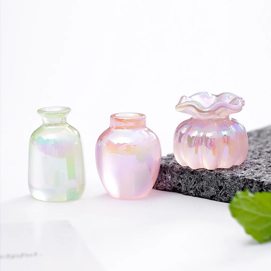 Creative French Fresh Lace Floral Vase DIY Decorations Accessories Mini Car Desktop Ornaments Glass Bottles