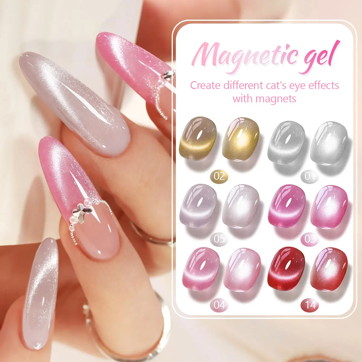 El esmalte de uñas magnético transparente holográfico brillante pulido en gel de ojo de gato de piedra de cristal de 6 piezas es un regalo para mujeres.