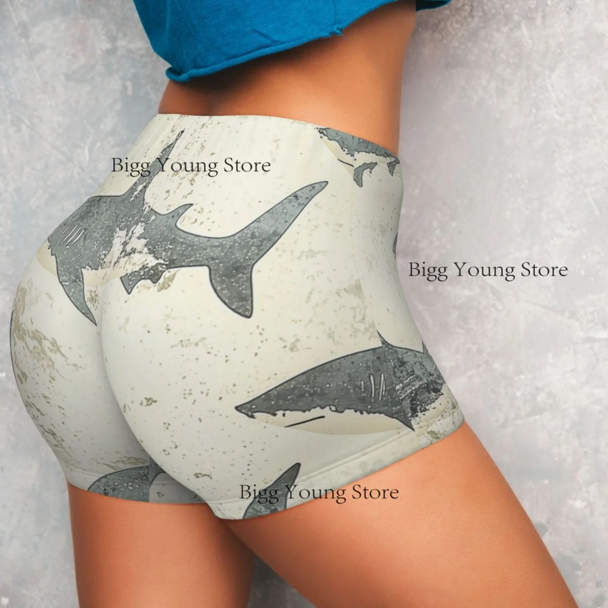 Womens Clothes Booty Shorts Gym Push Up Short Elasticity Scrunch Butt Running Shorts Miniature Sharks Sports Booty Shorts