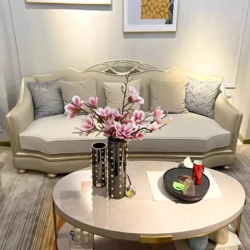 مجموعة أريكة جلدية أوروبية لغرفة المعيشة فاخرة من الطبقة الأولى من جلد البقر الصلب المنحوت على شكل زهرة #2