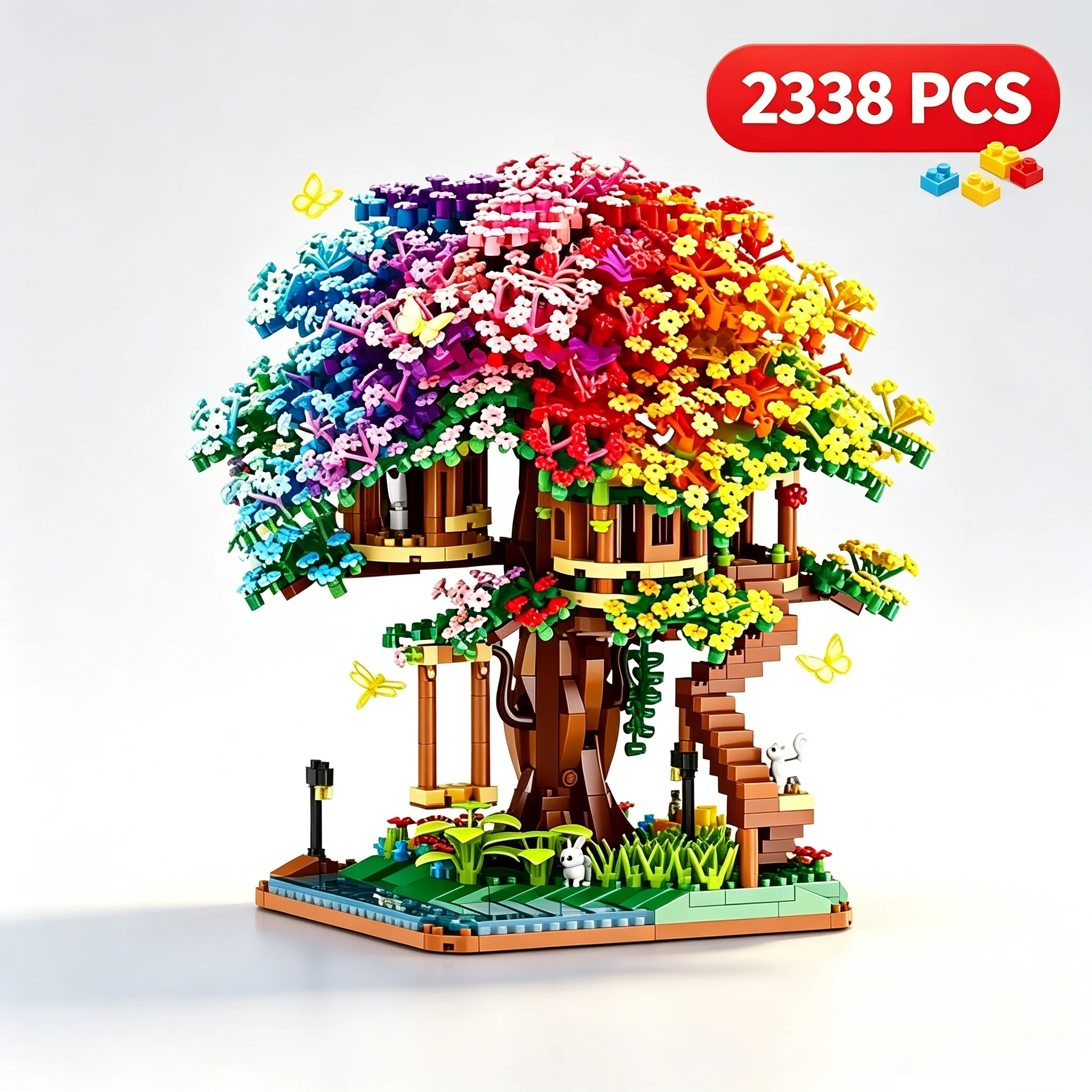2338 Pieces of rainbow Tree House micro Particle Building Blocks, colorful Flower Bricks, Tree House Assembly Building Blocks, T