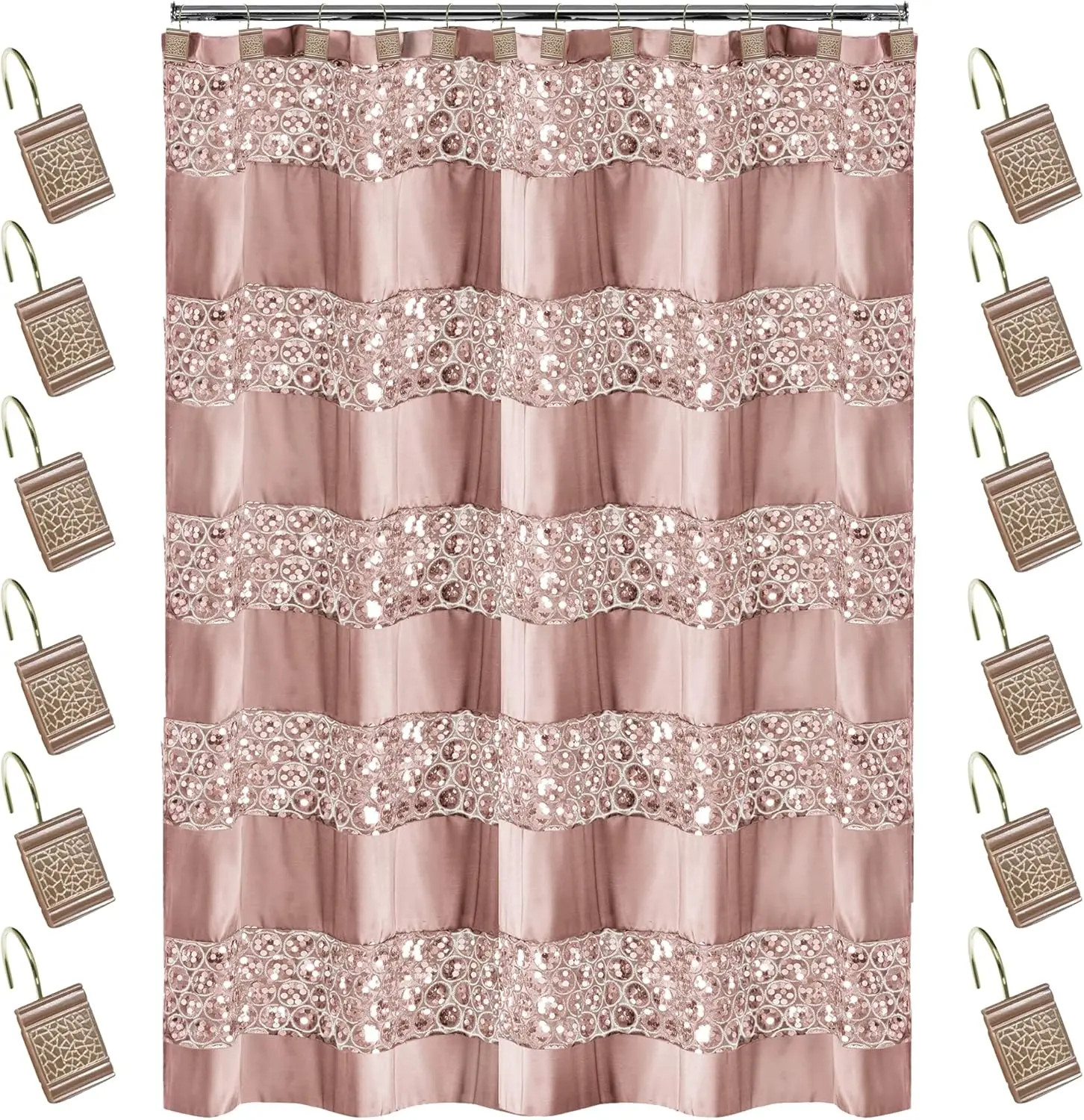 

Blush Shower Curtain Set with 12 Hooks for Bathroom Decor