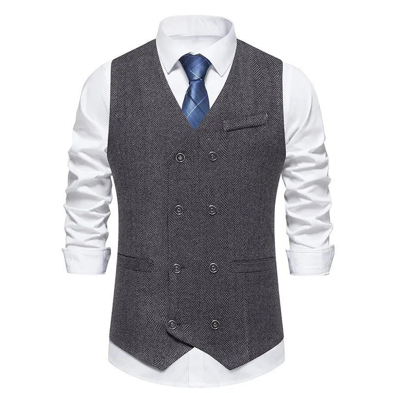 2024 Spring and Autumn Suit Vest Men's Retro Double-breasted Men's Casual Tooling Vest