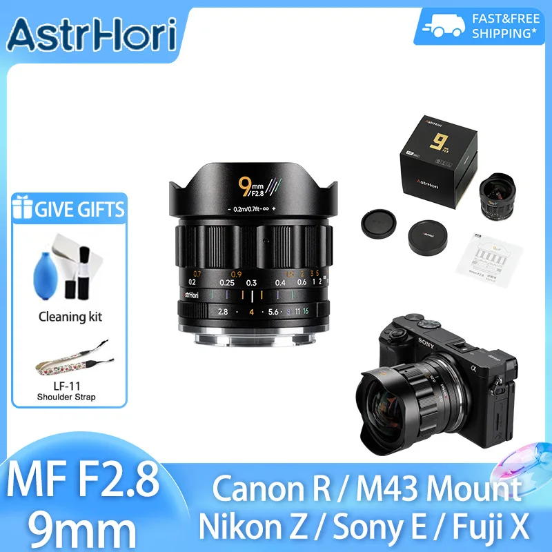 

AstrHori 9mm F2.8 APS-C Ultra wide-Angle Manual Prime Lens for Sony E ZVE10 A6700 Nikon Z Canon R50 fujifilm X x100vi M43 mount