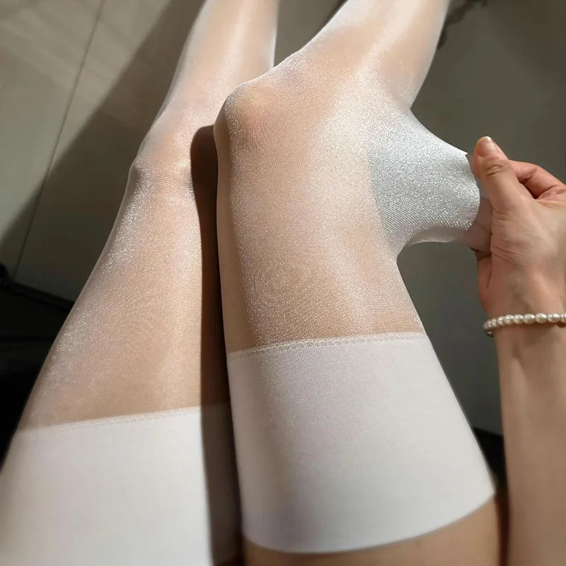 Modische Glitzer-Strümpfe Retro Ölglänzende Overknee-Strümpfe 12D Ultradünne Transparente Strumpfhose für Damen und Mädchen Lange Medias