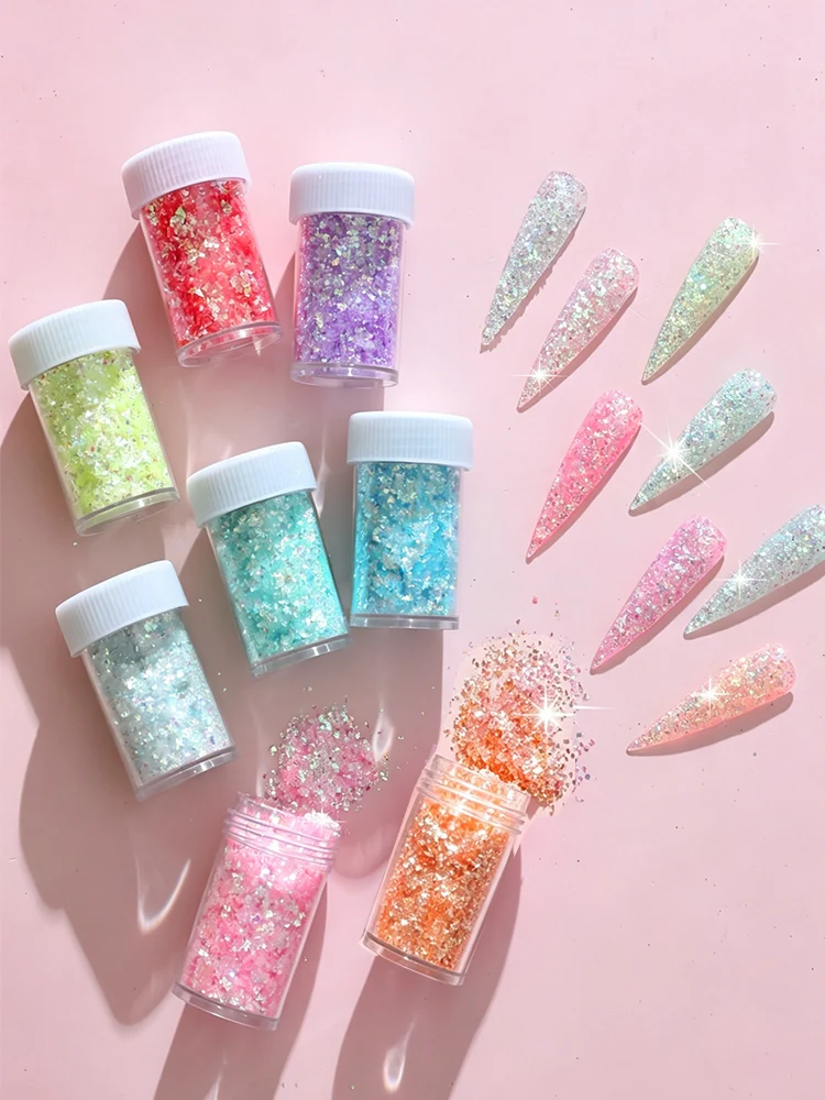 Autocollants holographiques pour ongles, 8 couleurs, paillettes de verre irisées, poudre de sirène, paillettes irrégulières pour ongles, pour bricolage, Nail Art