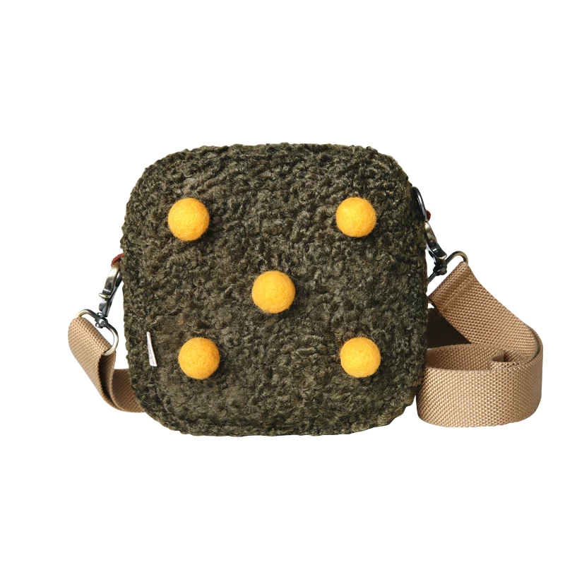 Cartoon Candy Cube Lamb Wool Phone Bag Plush Fleece Bucket Bag Girls Shoulder Crossbody Bag Purses Sling Side Bags For Gift