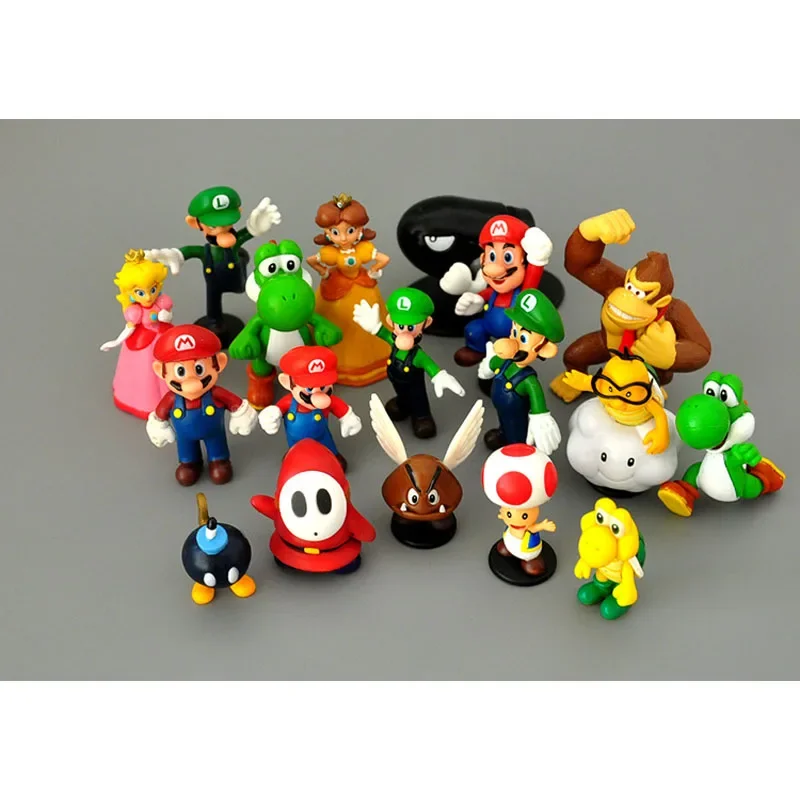 18pcs/lot Super Mario Bros PVC Action Figures Toys Yoshi Peach Princess Luigi Shy Guy Odyssey Donkey Kong Model Cartoon Dolls