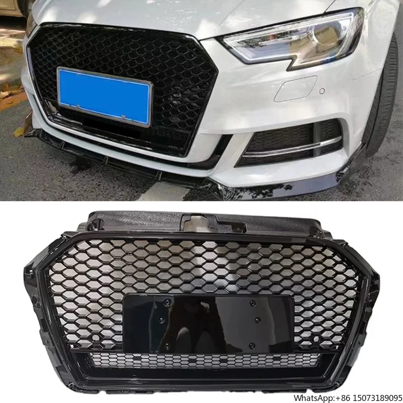 

No Logo Style Front Bumper Full Honeycomb Mesh Grille ABS for A3 S3 to RS3 with Quattro Style 2017-2019