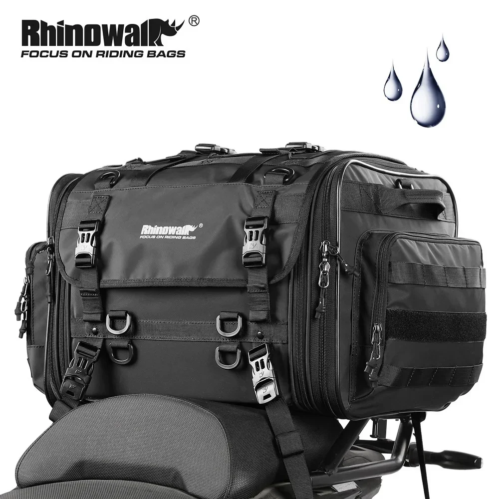 Rhinowalk Motorcycle Rear Tail Bag Outdoor Waterproof PVC Motorcycle Bag 40-60L Large Capacity Cycling Riding Travel Storage Bag