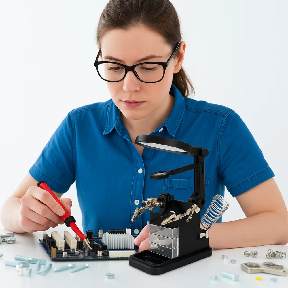 

3X/4,5X/25X инструмент для ремонта телефона с объективом 10, светодиодный светильник, настольный зажим, увеличительное стекло, стабильное основание, вспомогательный зажим, сварочная лупа