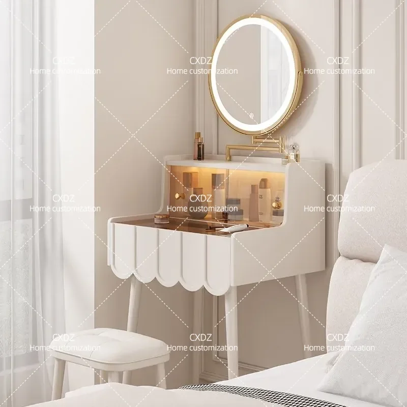 French Cream Style Dresser Simple Modern Light Luxury Small Mini Makeup Table Super Narrow 50cm 60cm for Bedroom