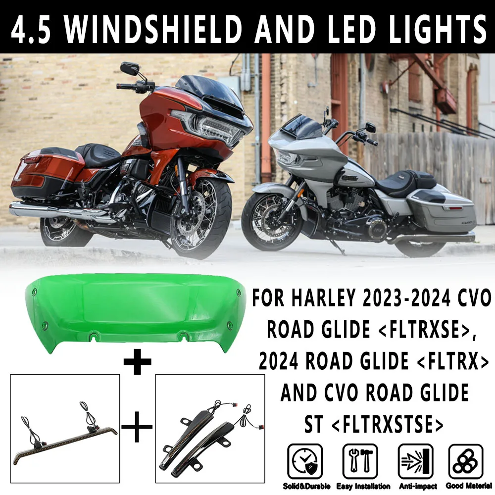 

For Harley CVO Road Glide CVO Road Glide ST 2023-2024 NEW Motorcycle Accessories 4.5 Windshield and a complete set of LED Lights
