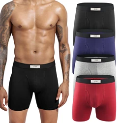 Fashion Cotton Men's Boxer Briefs Shorts,Mens Sports Lengthened Elastic Breathable Dual Pouch Boxing Underwear Multi pack gift