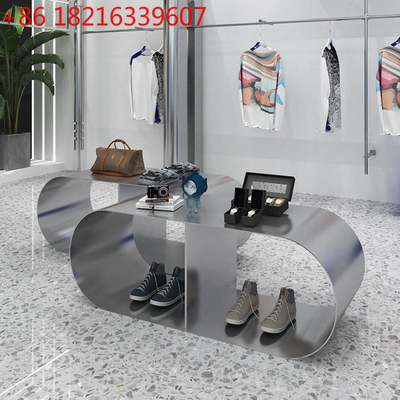 YAO clothing store Nakashimadai flowing water platform shoe and bag store display stand stainless steel wire drawing display
