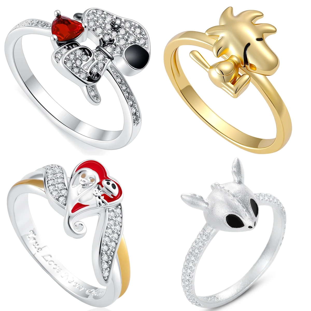 925 Sterling Silver Cute Cartoon Character Ring for Women Fashion Animal Jewelry Snoopy/Jack Skellington/Toothless/