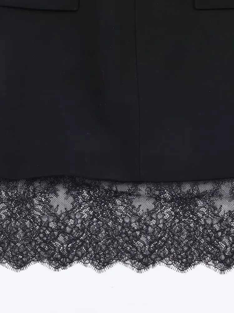 Nlzgmsj 2025 ファッションレーススプライシングショートドレス レディース 長袖ブレザー ミニドレス 女性用 シックでエレガントなオフィスレディドレス