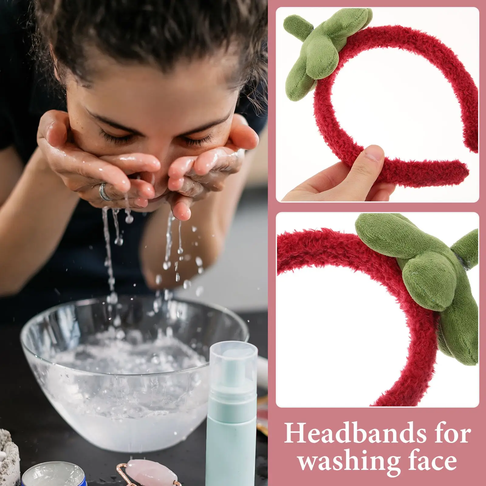 Fashion strawberry Headband Set Towel Elastic Soft Washing Face Shower Make Up Yoga Sports Skincare Headband For Women Girls