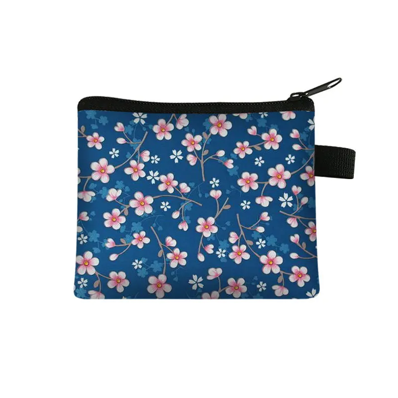 Bolsa cosmética pequena com estampa floral, bolsa organizadora de armazenamento de guardanapo sanitário para meninas e mulheres, cartão de moeda, dinheiro, fone de ouvido, batom, bolsa