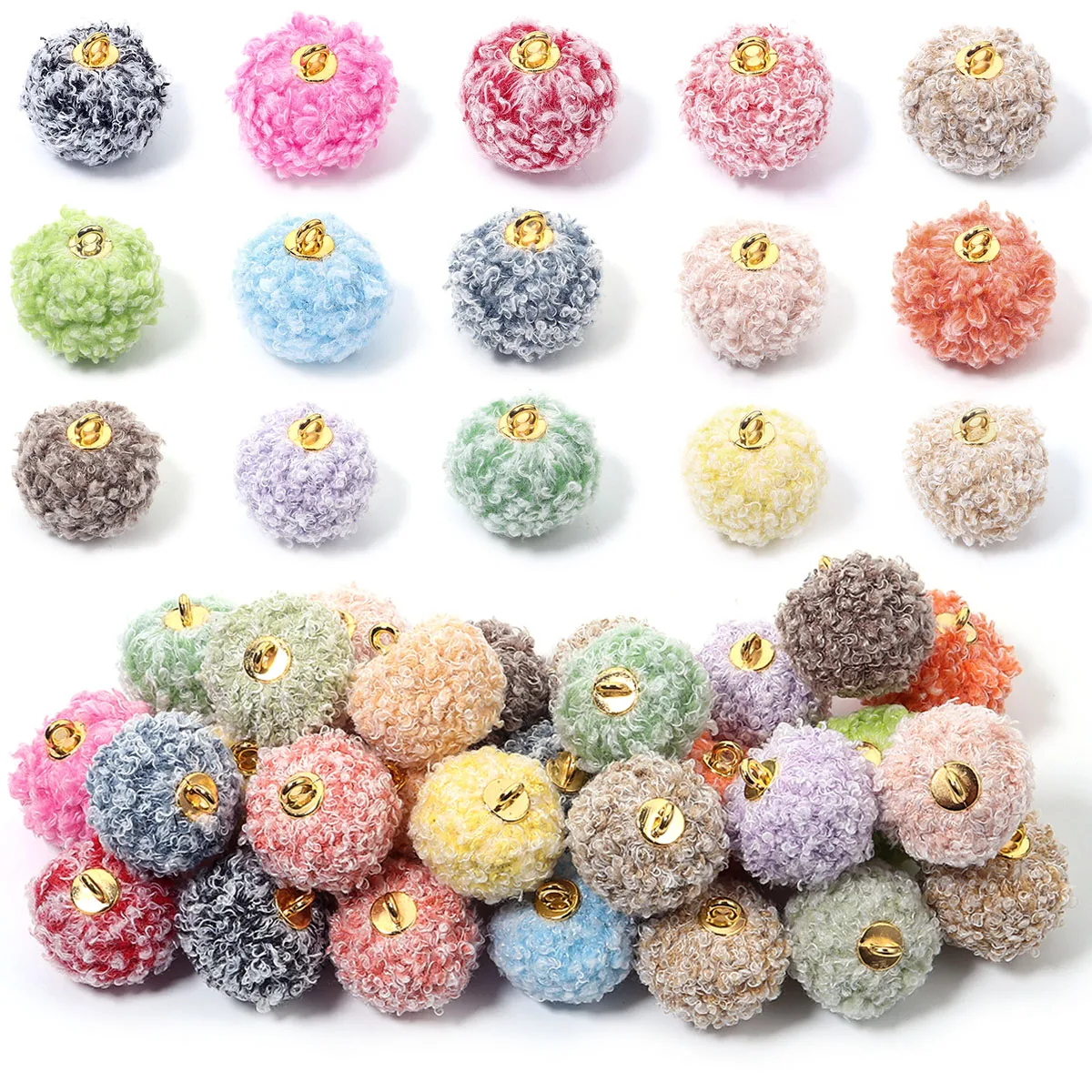 5Pcs Plush Fur Covered Ball Beads Charms DIY Pompom Beads For DIY Clothing Scarf Decoration Making Home Crafts Supplies