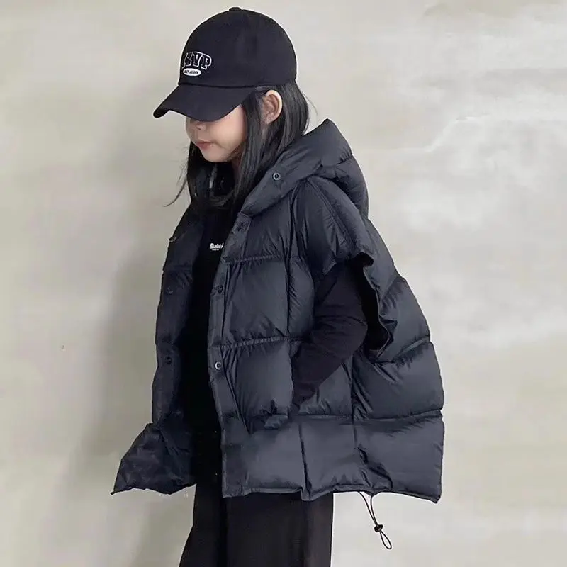 

Girls' down cotton vest autumn and winter new children's warm and thick hooded jacket