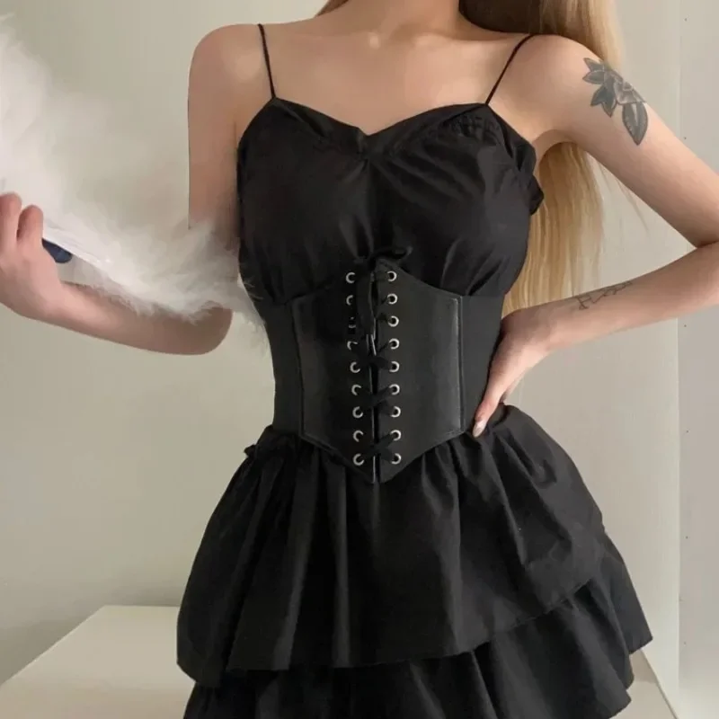 Gothic Fashion PU Leather Lace-up Corset Belts Slimming Waist Vintage Corset Belt for Girls Black Wide Corset Belt for Women