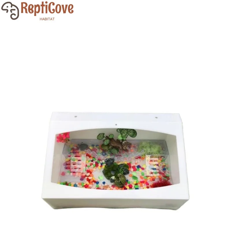 

Flat and Inclined Turtle Tank,White Semi-Water Habitat for Land and Water Turtles,Household Balcony Reptile Terrarium,Clear Pet