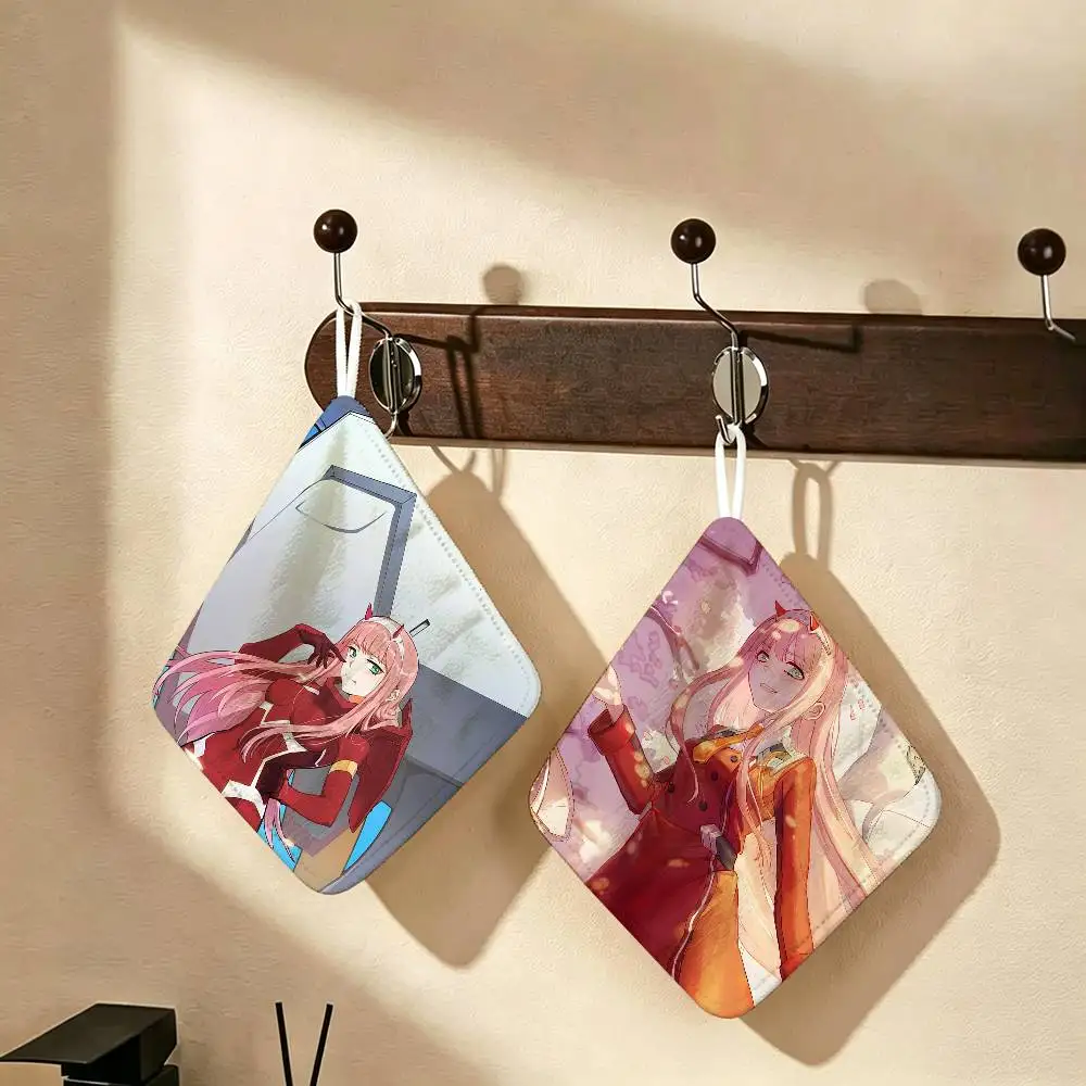 Zero Two DARLING In The FRANXX Anime Hanging Kitchen Towel, Polyester Cotton Material, Multipurpose Hand Wiping Towel for Family