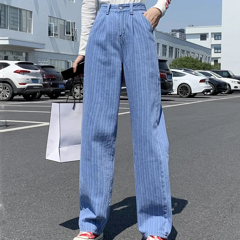 

Arazooyi Blue Women's High Waist Jeans 2023 Autumn Loose Wide Leg Straight Denim Pants Women Casual Long Jeans Woman Trousers