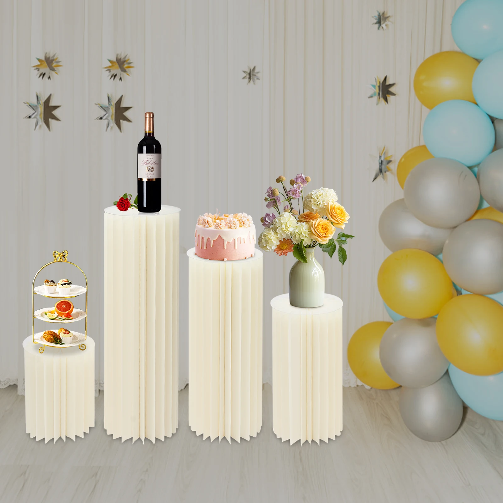 ขาตั้งดอกไม้กระดาษแข็ง PVC 40-100 ซม. 4 ชิ้น (กระดาษ 44 แผ่น) ขาตั้งจอแสดงผลแบบพับได้กรอบคู่มือจัดเลี้ยง