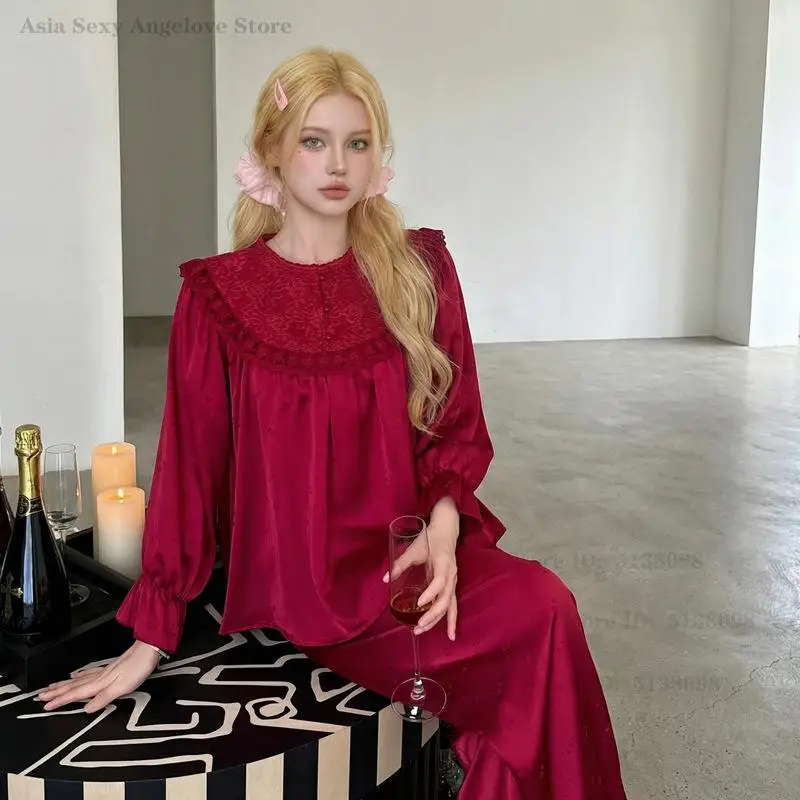 

Women's 2Pcs Pajama Set Silk Satin Sleepwear Spring Autumn Fashion Pyjama Long Sleeve Top&trouser Pijama Mujer Pjs Homewear