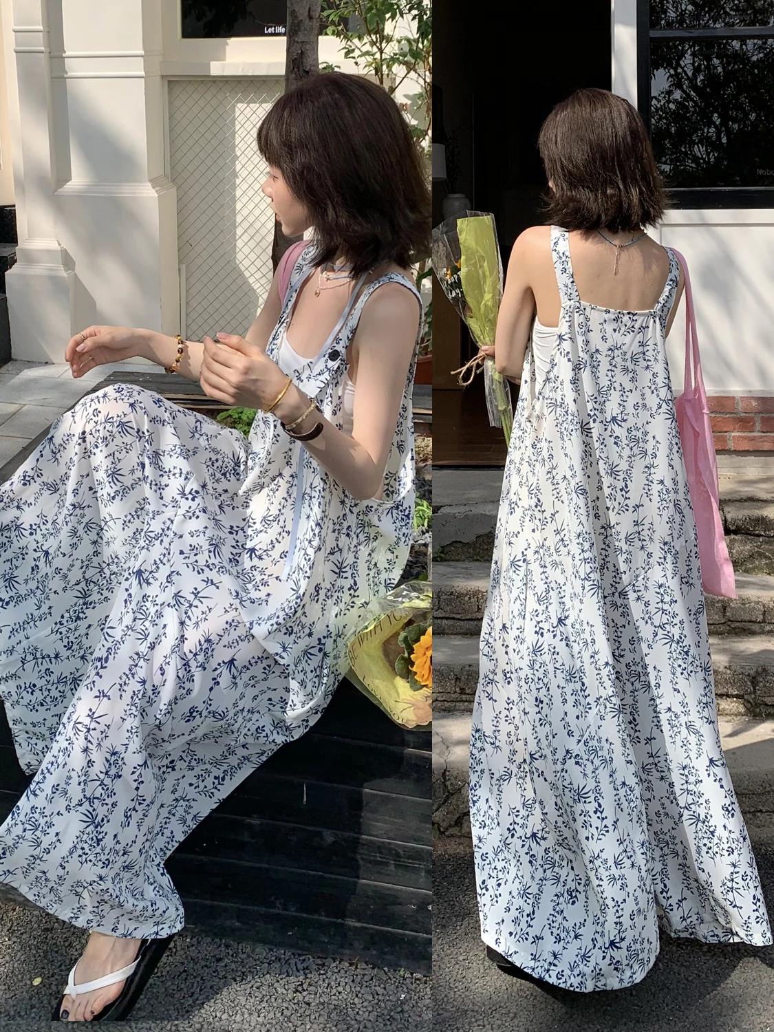

Oversize Casual Loose Women's Rer Summer Cool White Wide Leg Pants High Waist Polyester Fiber Printed Commute Sle
