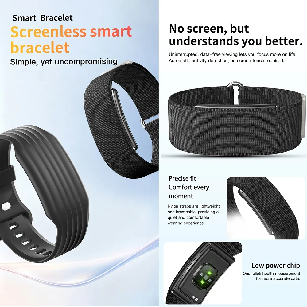 YAOCX Minimalist Screenless Sports Smart Band with Health Monitoring Sleep Tracking Blood Oxygen Heart Rate Sensor Smart Band