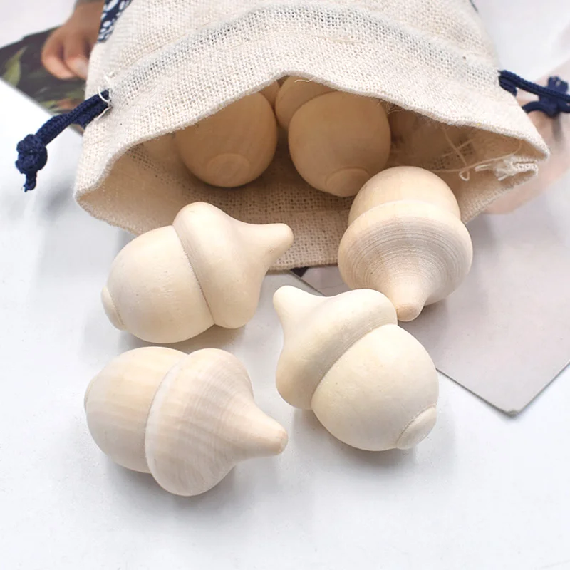 10pcs/bag Wooden Acorns Natural Unfinished Wood Doll For DIY Kids Handmade Painting Toys Craft Accessories Home Decor Xmas Gifts