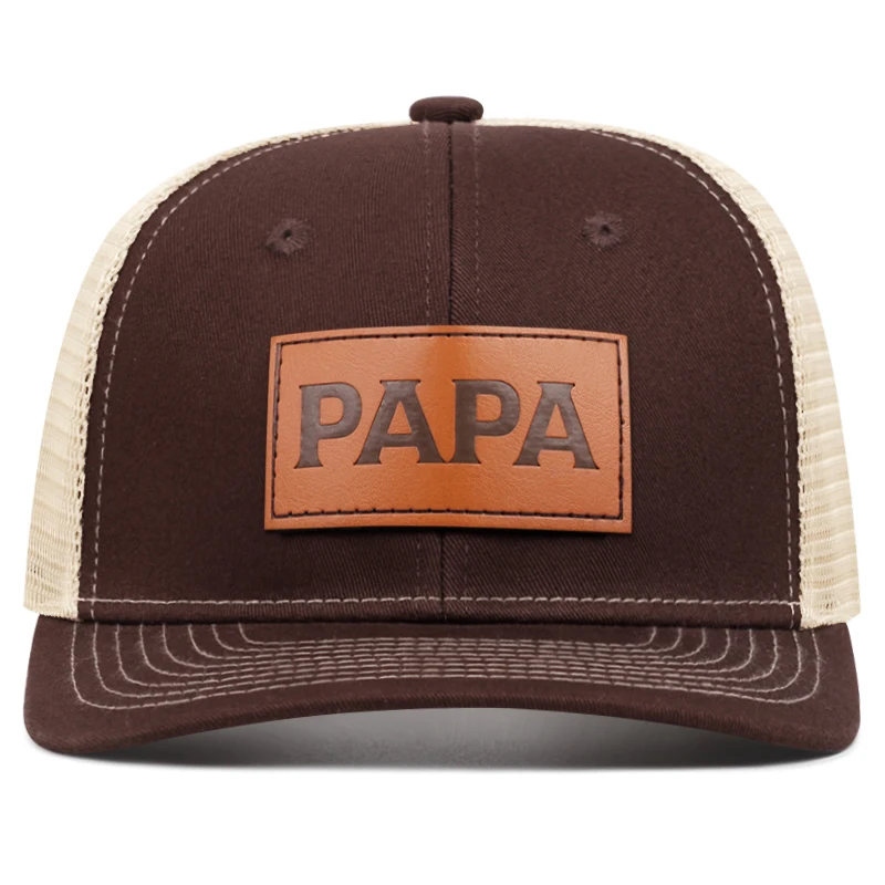 Fashion Men\'s PAPA Leather Label Mesh Hat Adjustable Street Dance Baseball Hat Summer Unisex Fisherman Fishing Hat Truck Cap